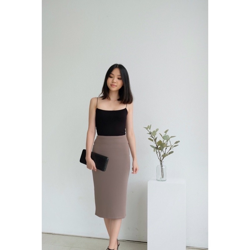 rok rajut span pendek/rok midi belah samping//rok wanita medium skirt korea