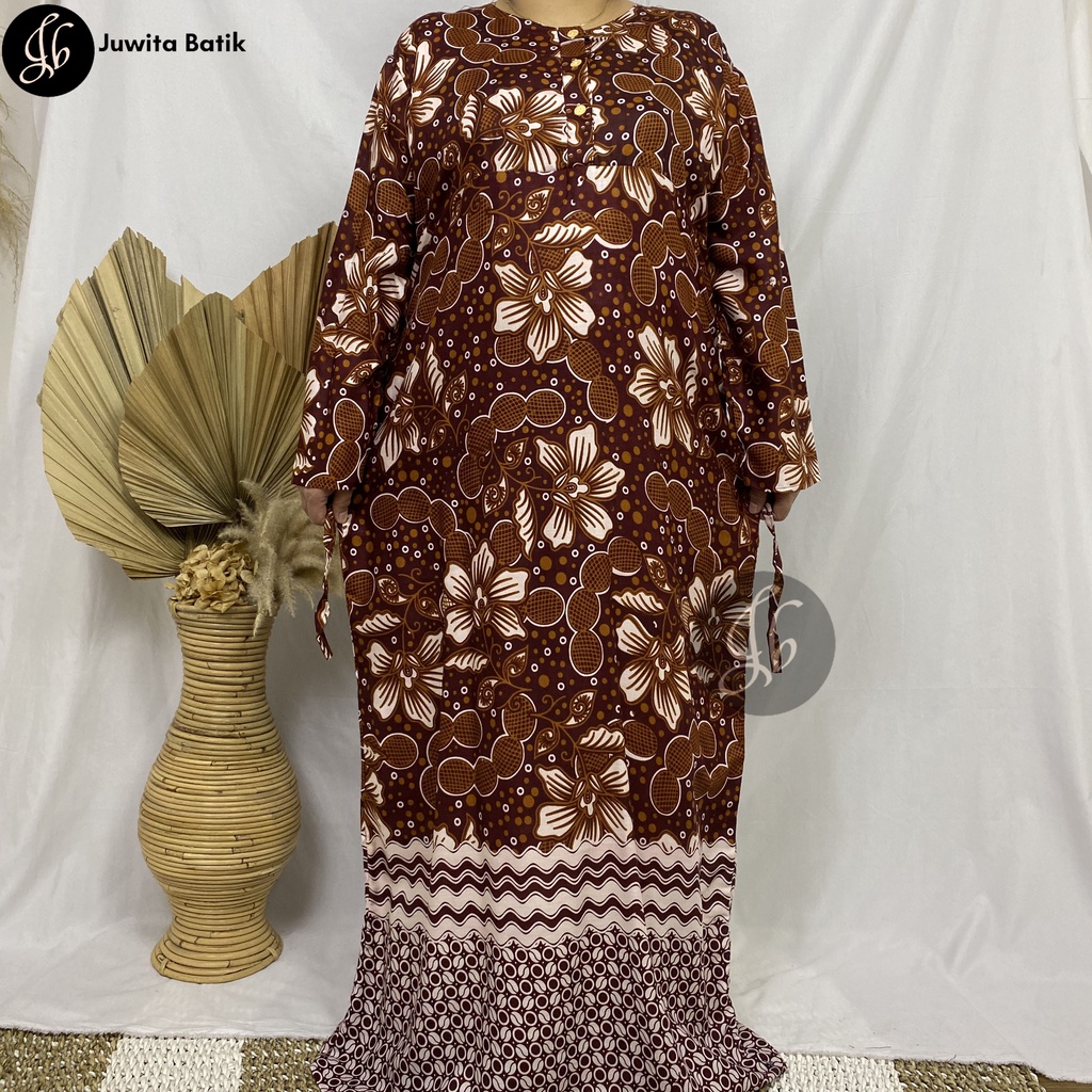 Juwita Batik - Daster Longdress Busui Jumbo Lengan Panjang Motif Bunga Kacang Seri Warna XXL LD 120 - Long dress Muslim