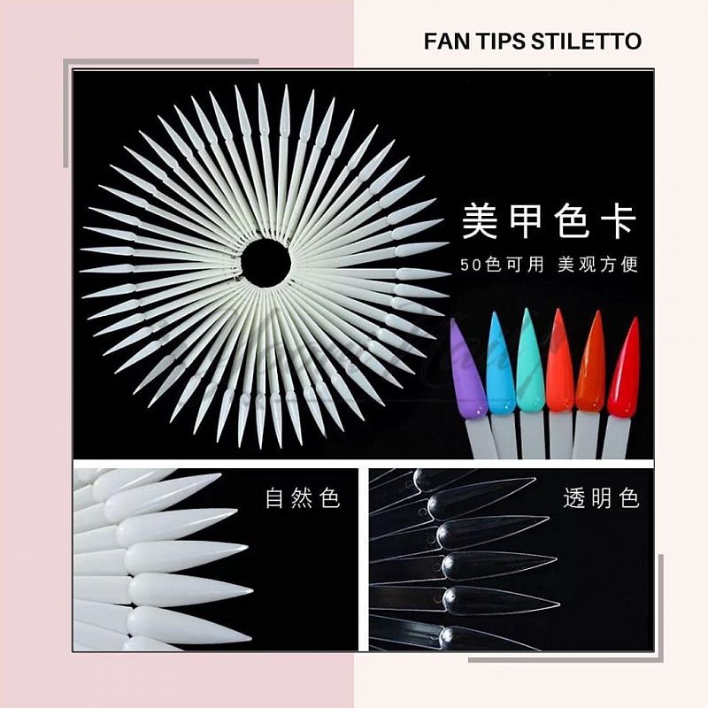 Fan tip stiletto 50pcs color black natural cream clear ring fan tips display nail art runcing