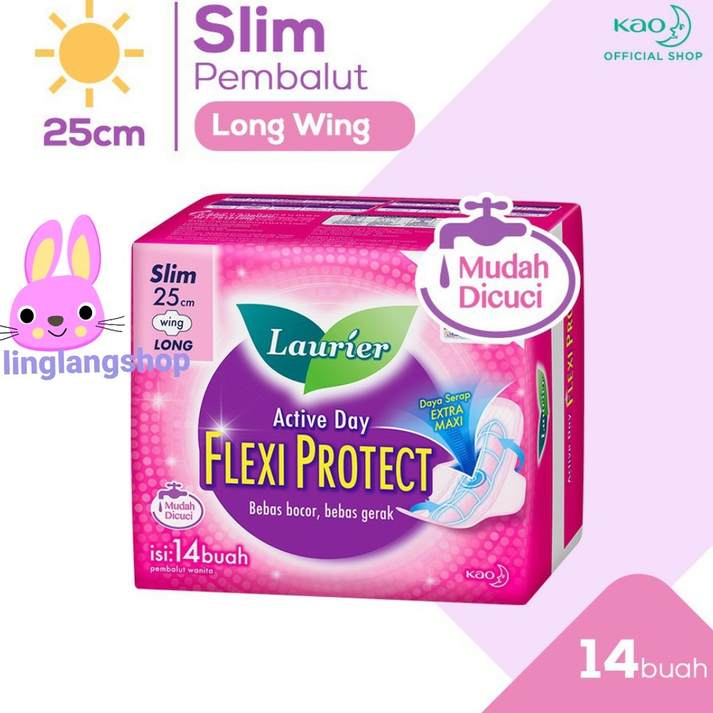 Laurier flexi protect  WING 25CM 14 buah Long wing pembalut wanita (no.11