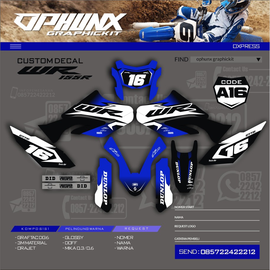 Stiker Decal YAMAHA WR 155 Custom Code A16 (8)