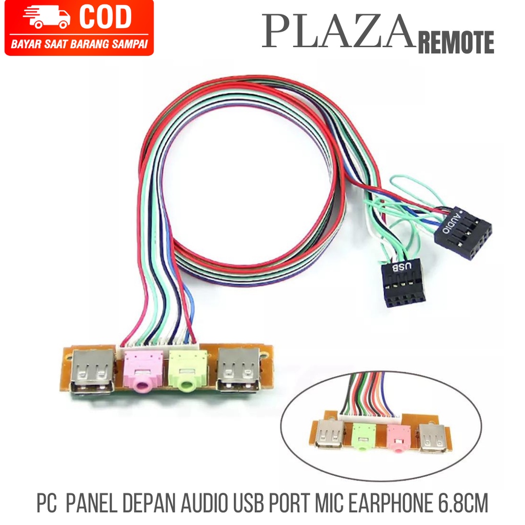 Front Panel PC USB 2.0 DEPAN + JACK AUDIO MIC PCB 6.8 CM