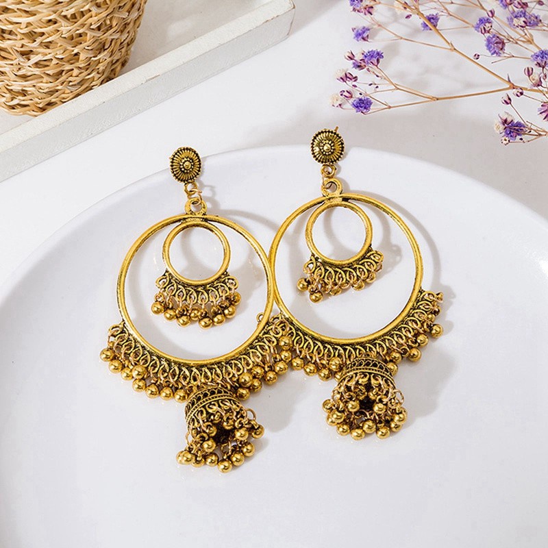 Anting Tusuk Gantung Desain Bulat Besarrumbai Gaya Vintageetnikgipsibohoindianretro Untuk Wanita