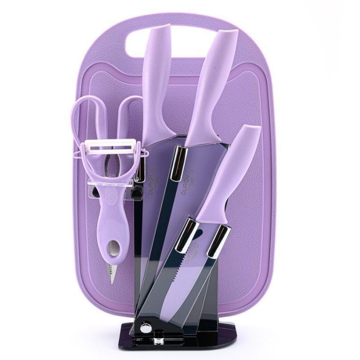 7IN1 Pisau + Talenan Masak Set Bahan Keramik Best Quality Pisau Dapur - Ungu promo