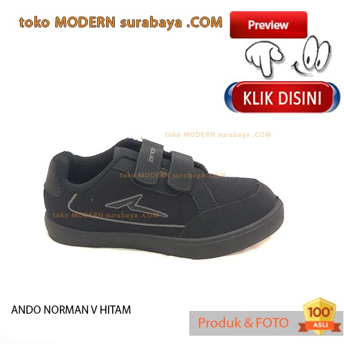 ANDO NORMAN V HITAM HITAM Sepatu Sekolah Anak Sepatu Sneakers Velcro