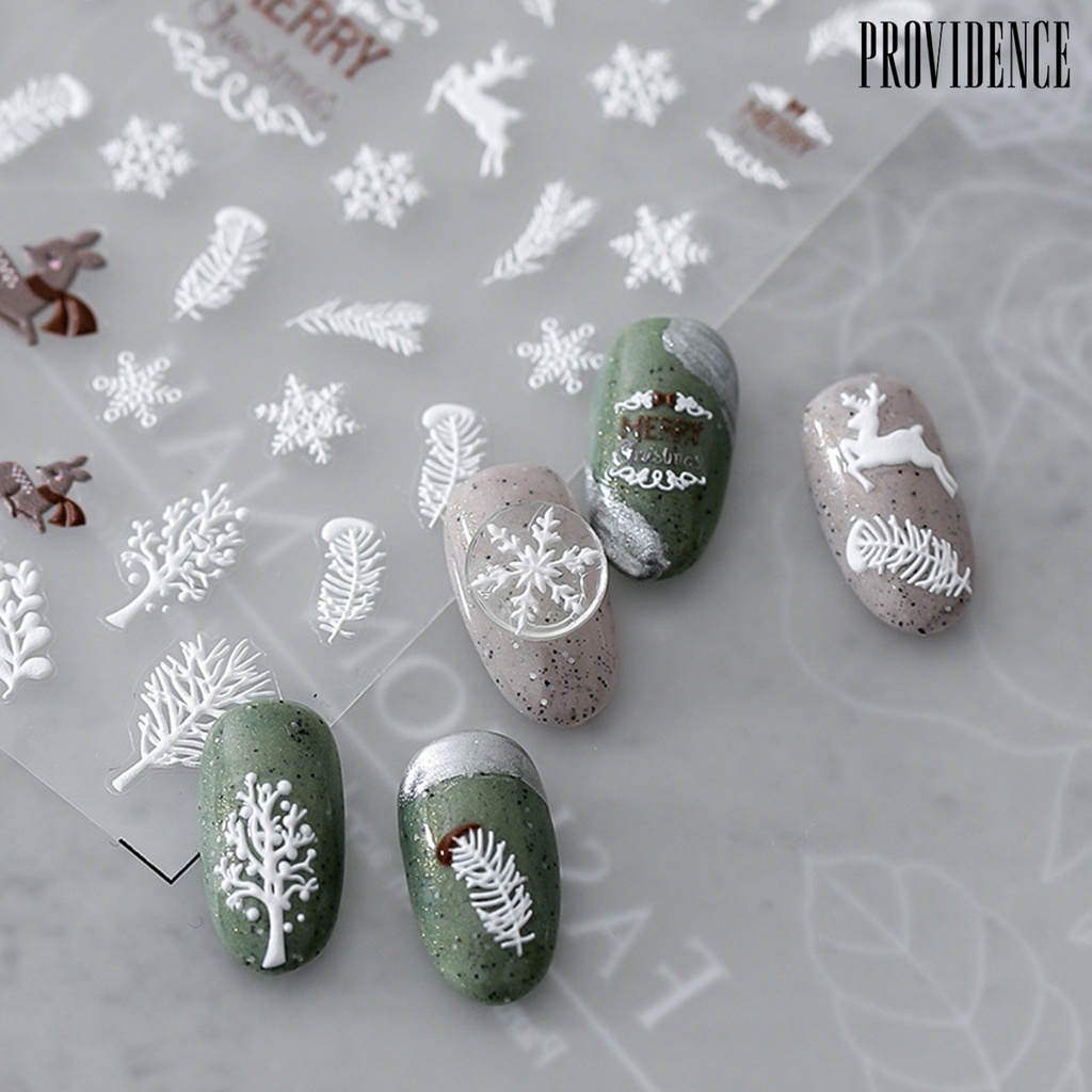 Providence Stiker Kuku Motif Snowflake / Pohon Natal 3d Untuk Dekorasi Nail Art / Manicure