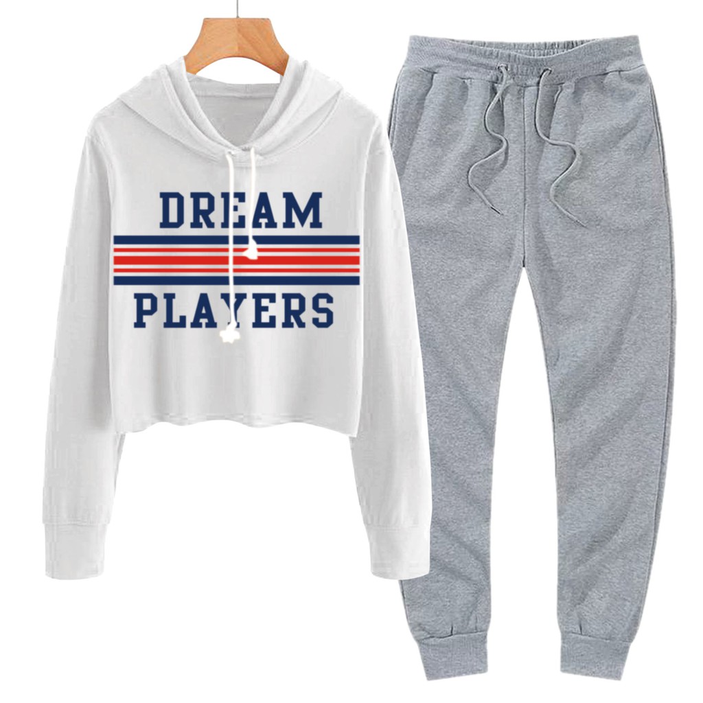 BESS - Baju Setelan Wanita Murah / Setelan Hoodie Crop + Jogger Abu - DREAM PLAYERS