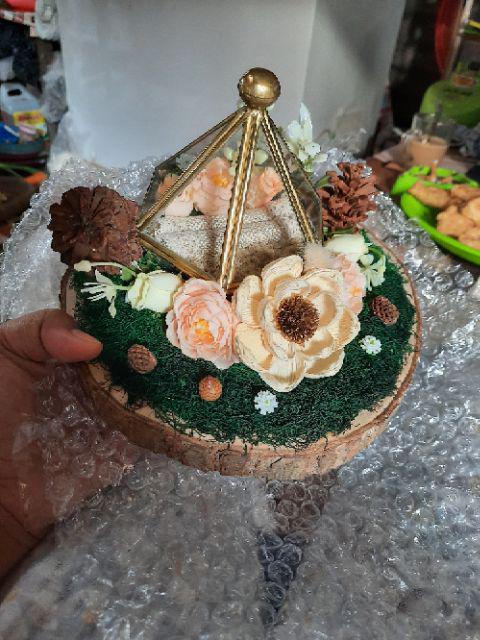 Kotak Cincin Wedding / Kotak Cincin Lamaran / Ring Box / Ringbox Kaca Terarium Dengan Nampan