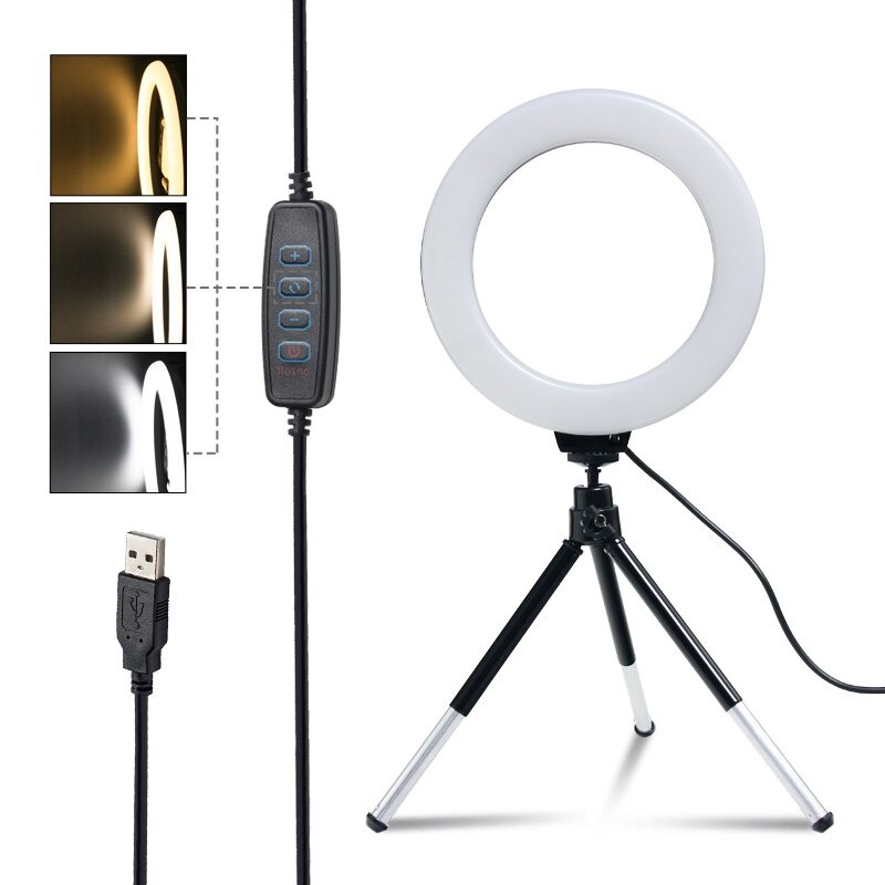 Lampu Cincin Ring Light LED Kamera Ring Light Kamera Lighting 8W 6 Inch with Mini Tripod