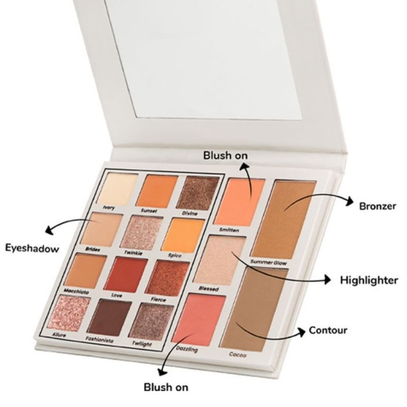 Lumecolors Day &amp; Night Palette Eyeshadow + Brush multipurpose 12 eyeshadow 2 blush on 1 bronzer 1 highlighter 1 contouring 3 makeup brushes