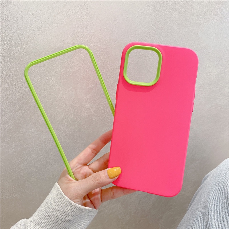 3in1 Casing Silikon Warna Permen Untuk iPhone 7 8 Plus SE2 11 12 13 Pro MAX