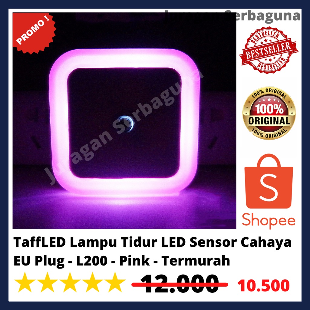 TaffLED Lampu Tidur LED Sensor Cahaya EU Plug - L200 - Pink - Termurah