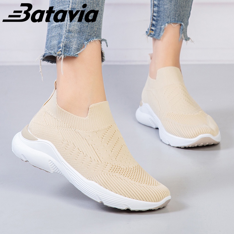 （COD）Batavia Impor Baru Sepatu Wanita Sneakers Bernapas Tipis Kasual Mesh Rajutan fashion Sepatu Wanita Sepatu Lari A24