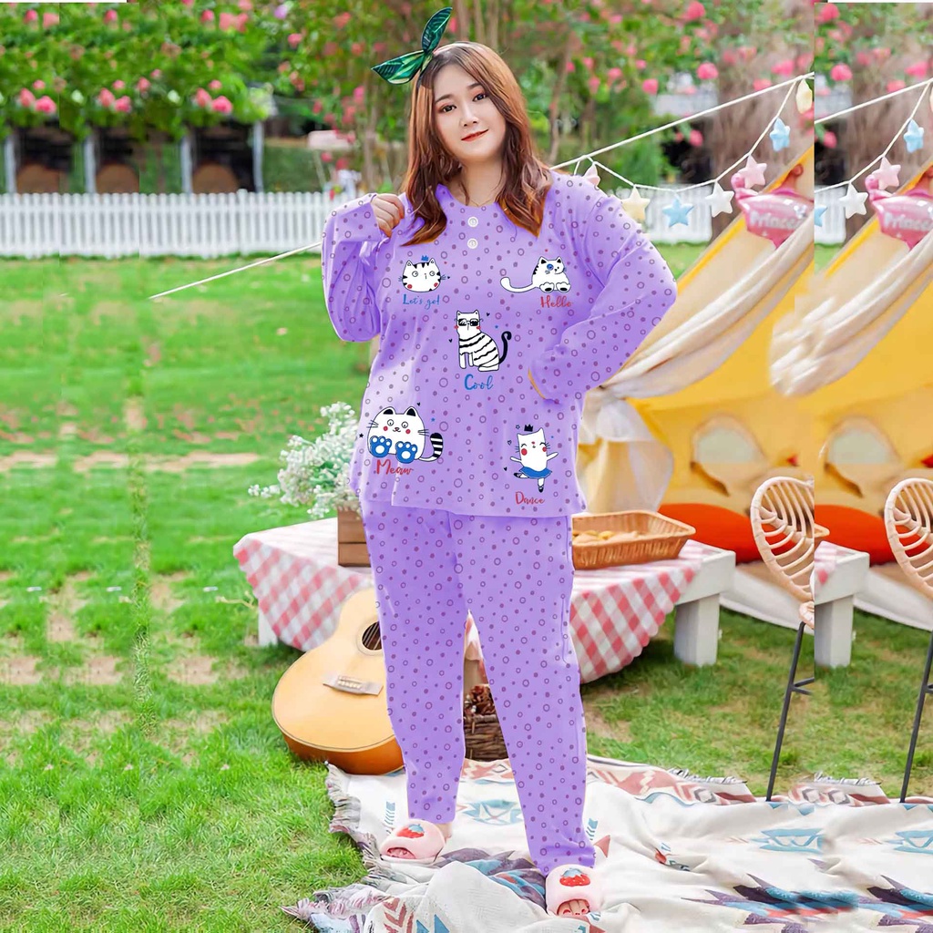 Lilipop.id  Baju Tidur Jumbo Cat XXXL Celana Panjang PP Bigsize Lengan Panjang Baby Doll Kaos