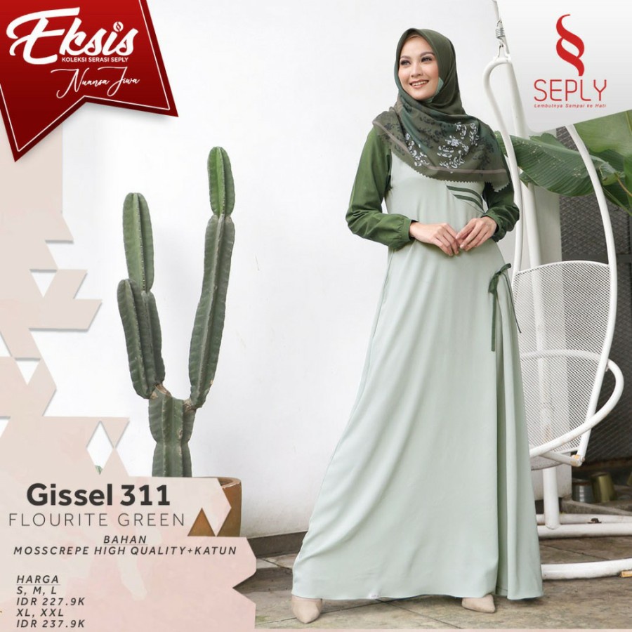 DRESS ONLY GISSEL 311 FLOURITE GREEN GAMIS DEWASA TERBARU FASHION MUSLIM GAMIS KEREN GAMIS SEPLY 202