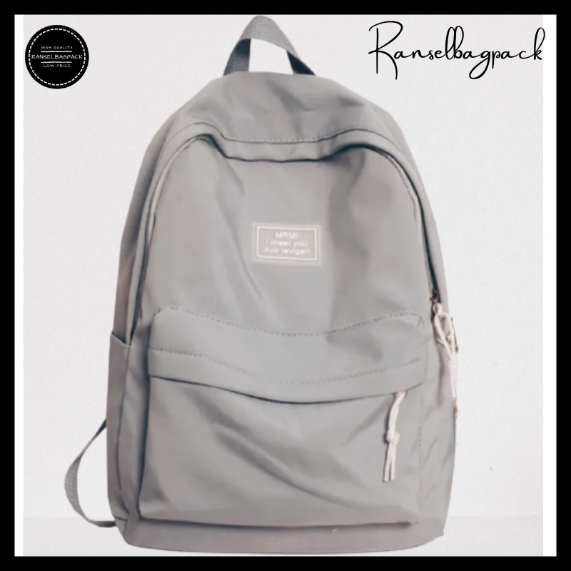 Tas Ransel Backpack Punggung Pria Wanita Sekolah Distro Polos Murah Terbaru Cewek Cowok Pria Wanita-Abu Lebel