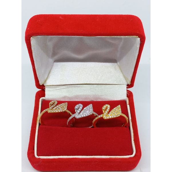 cincin perak asli lapis emas/cincin swan mata putih ful/cincin asli silver 925