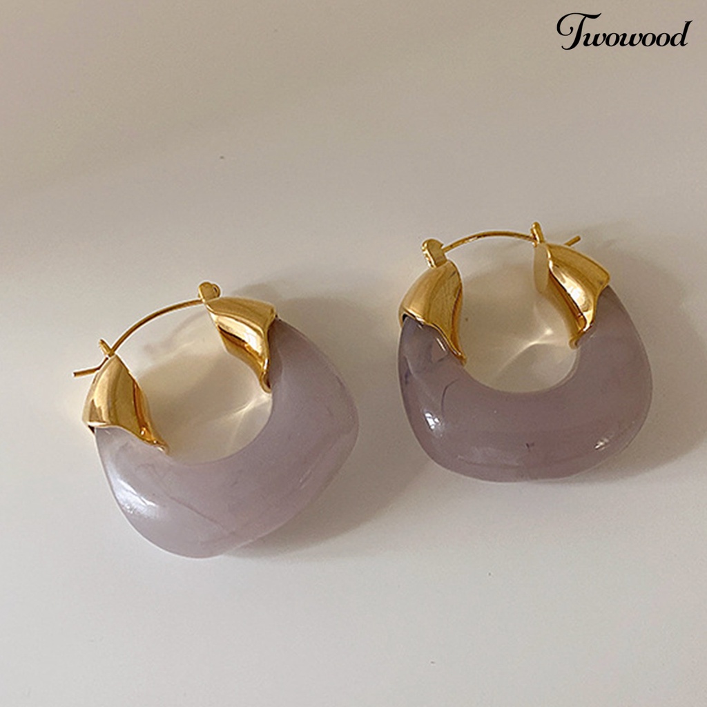 Twowood 1 Pair Resin Earrings All-match Decorative Glossy Retro Stud Hook Hoop Earrings for Wedding