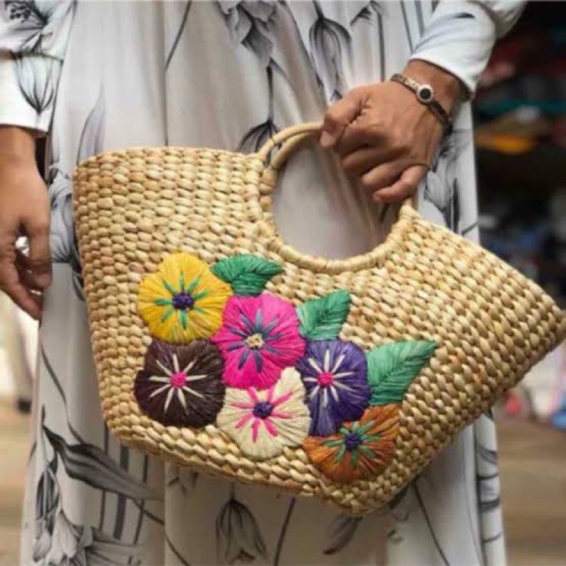 Tas enceng compo sulam kepang