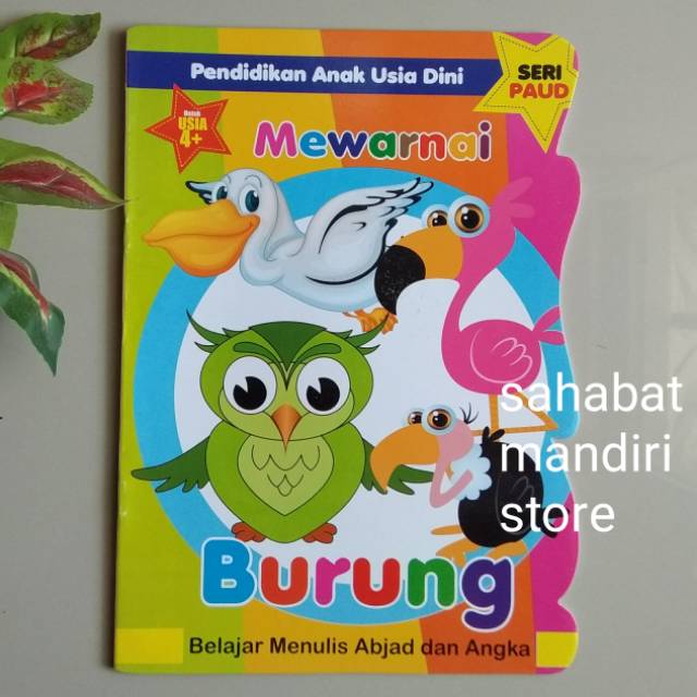 Buku seri paud mewarnai burung menulis abjad dan angka