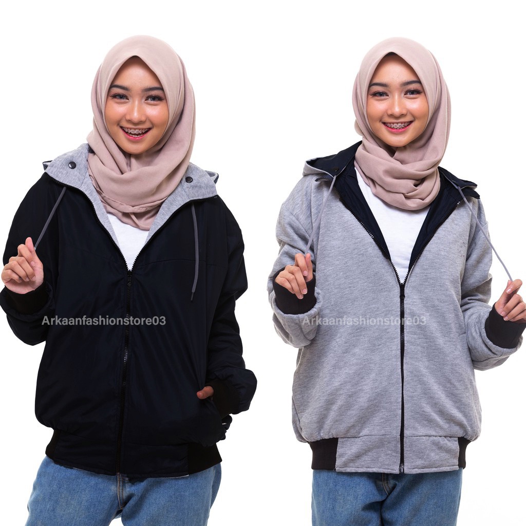 AKN JAKET HOODIE BOLAK BALIK WANITA / JAKET WANITA 2 IN 1 TERBARU / JAKET WANITA IMPORT TERMURAH