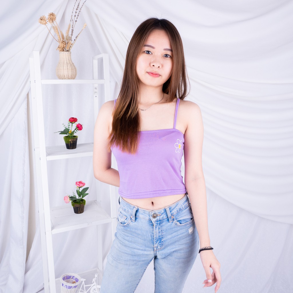 TANKTOP FLOWER / DAISY TANK TOP KOREAN / TANK TOP FLOWER | TANKTOP VEGA RIB FIT L-UNGU PE