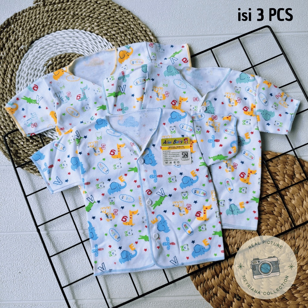 3 SET Baju Pendek Bayi Baru Lahir / 3 PCS Baju Bayi Newborn / 3 Baju Bayi Pendek Putih Motip SNI Bayi Baru Lahir Meyriana Collection