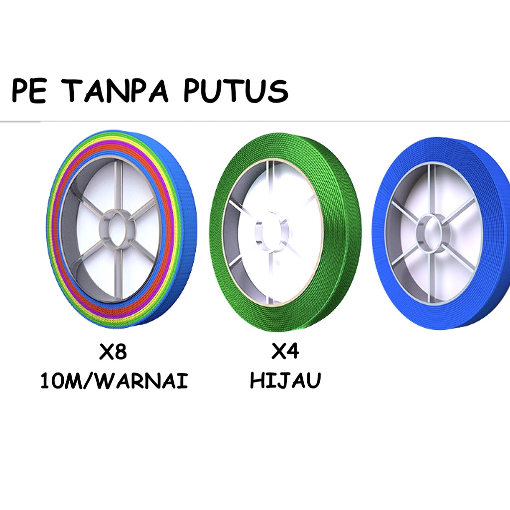 SENAR PE KONEKTING X4 HIJAU X8 WARNA-WARNI TANPA PUTUS 100M/GULUNG TANPA PUTUS CONNECTING KUAT 50 KG