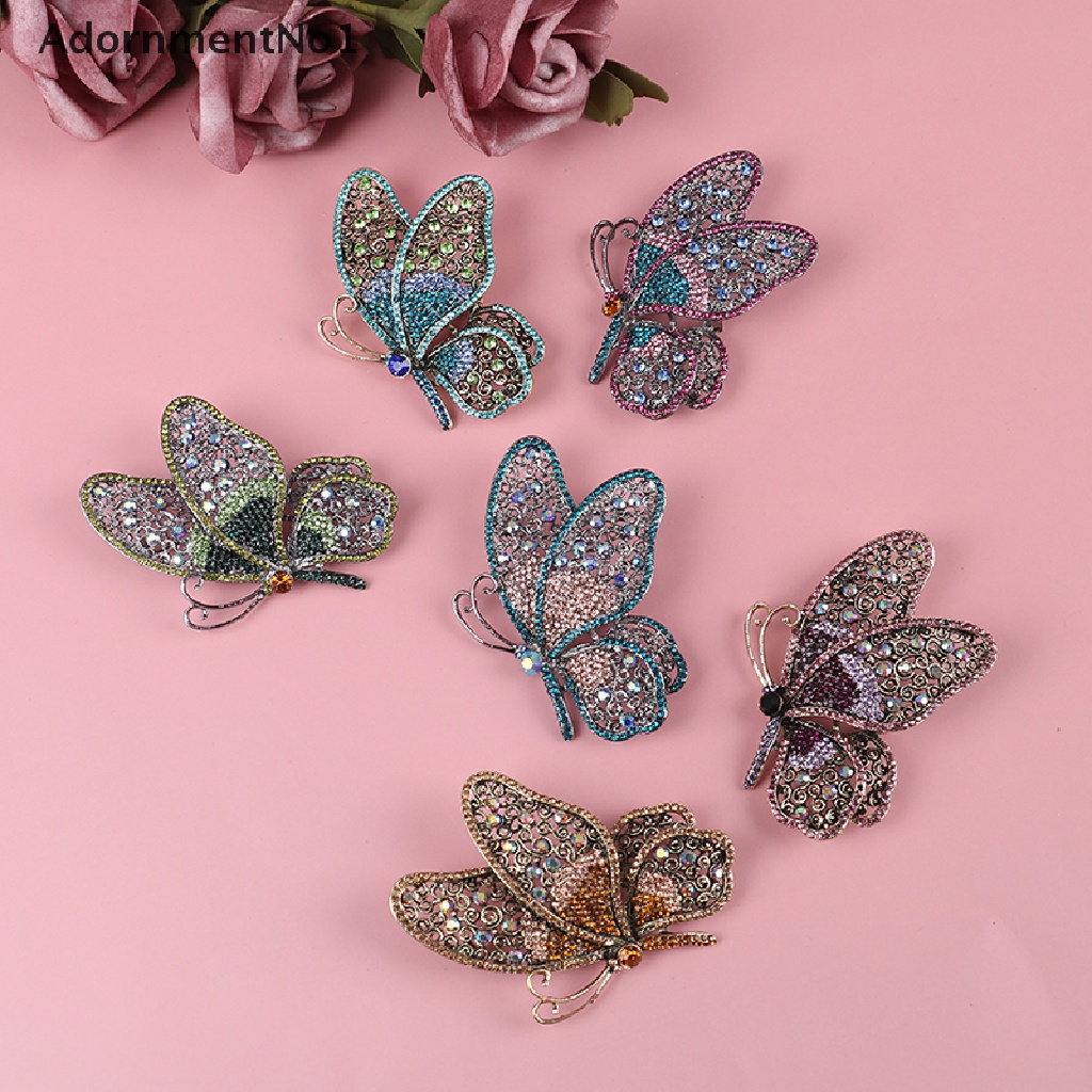 (AdornmentNo1) Bros / Pin Butterfly Aksen Mutiara + Berlian Imitasi Untuk Perhiasan Wanita / Pernikahan