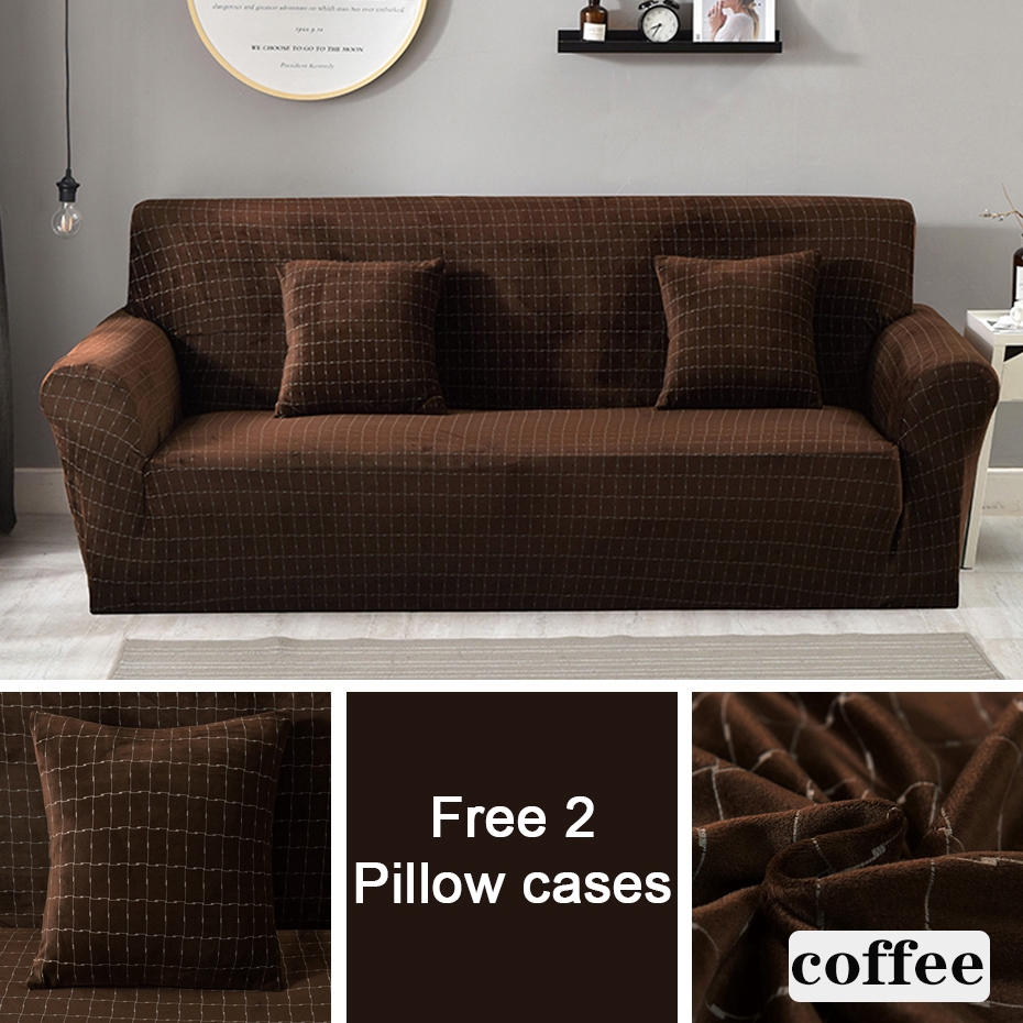 Free 2 Pillow Cases Flannel Fabric Sofa Covers Thick Elastic