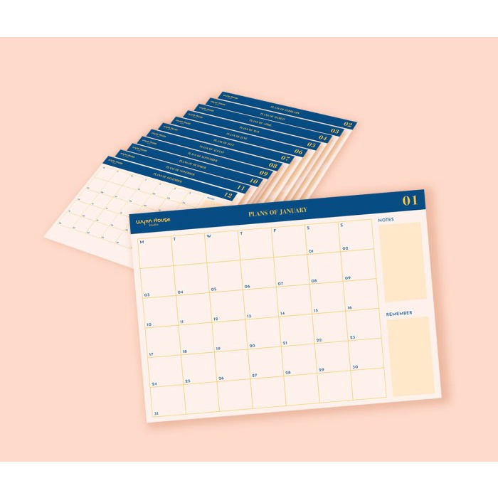 

[RESTOCK] Wynn House Studio 2022 Plans of The Month Planner - Navy-Yellow