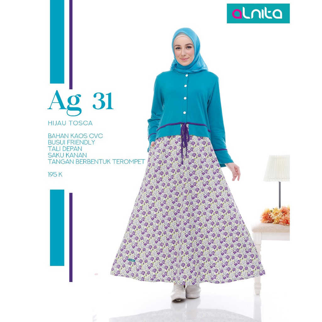 ALNITA ATASAN DEWASA AG 31 HIJAU TOSCA / GAMIS TRENDI / GAMIS SYAR'I / GAMIS GAUL/ GAMIS KEKINIAN