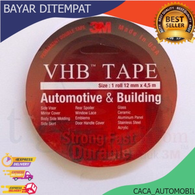 

ORIGINAL VHB TAPE LEM 3M MERAH 12 MM X 4,5 M / DOUBLE TAPE MURAH BISA COD