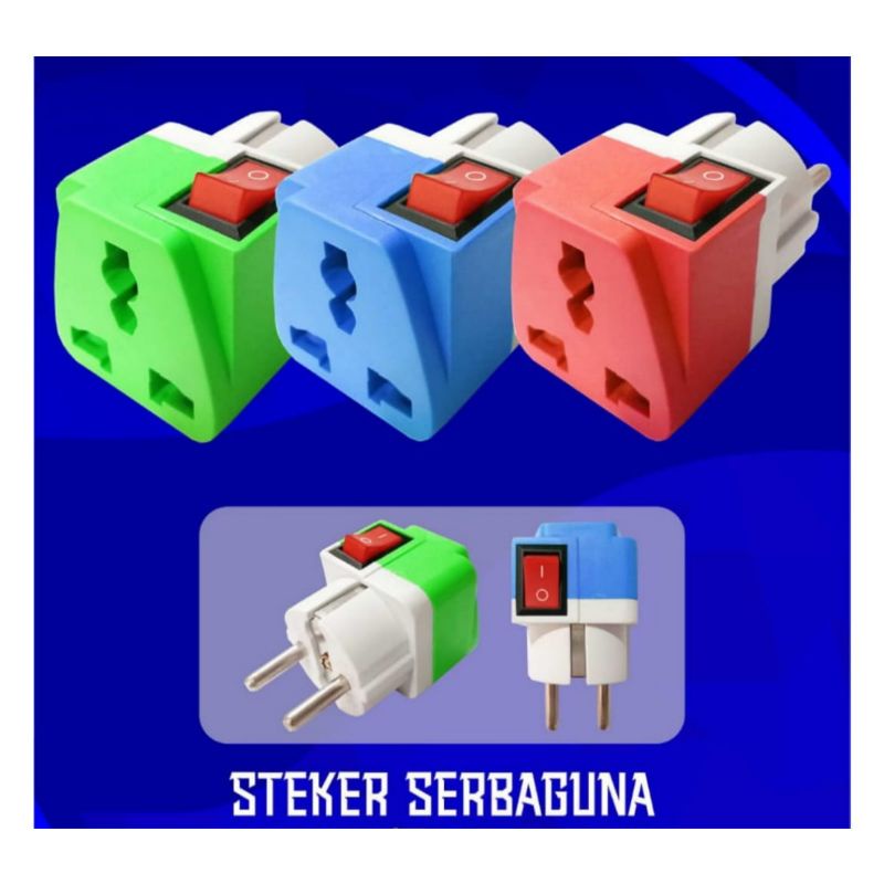 Steker Serbaguna Universal + Saklar bisa utk kepala Charger pipih