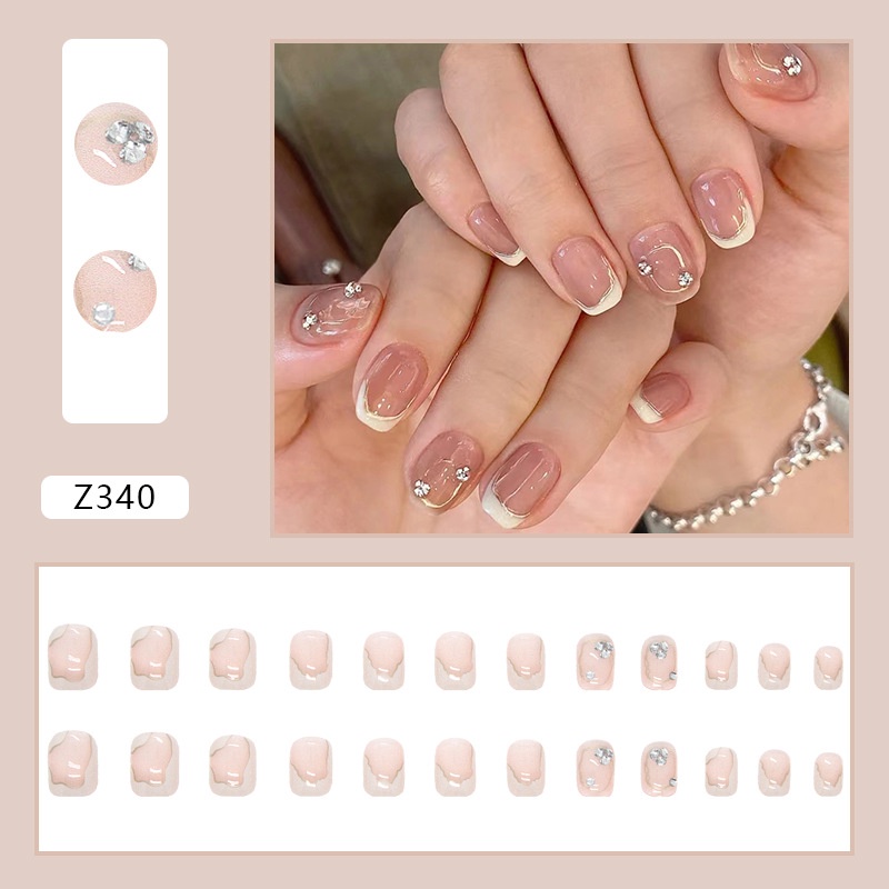 Z066-z350 24pcs / box Kuku Palsu Full Cover Hias Berlian Imitasi Untuk Nail Art