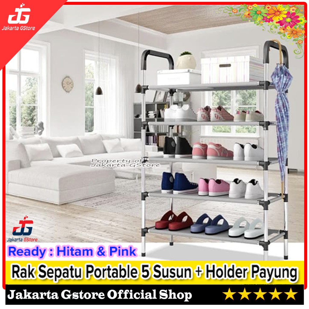  Rak  Sepatu  Portable 5  Susun  Rangka Besi  Tempat Sandal 