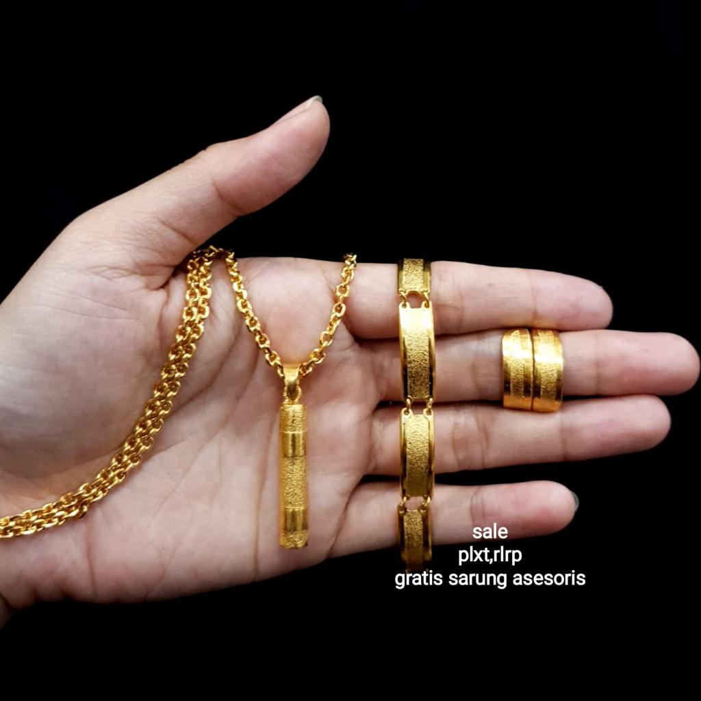Set Bambu Kilat Perhiasan Lapis Emas 24k Wanita Replika Perhiasan Import Premium
