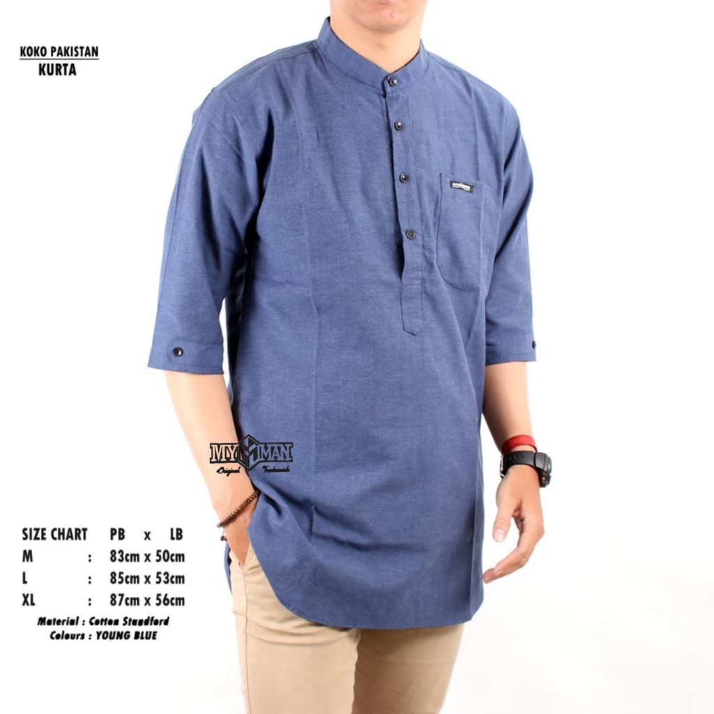 MY MAN kurta lengan tiga perempat baju muslim pria kurta warna Young Blue art kode CB5013