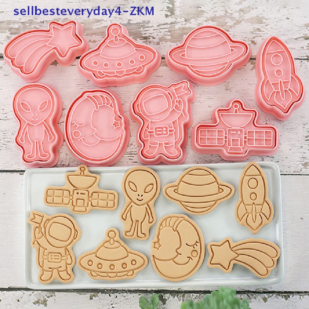 8 Pcs / set Cetakan Pemotong Biskuit / Kue / Fondant Bentuk Kartun Astronot Luar Angkasa 3D Untuk Perlengkapan Dapur