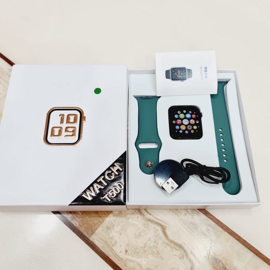 100%ORI COD JAM TANGAN Smartwatch T55 T500 DAPAT 2 TALI bisa telepon Bluetooth ganti wallpaper foto sendiri Notifikasi Sosmed Pemutar Musik Monitor Detak Jantung Tekanan Darah Wanita Pria Cewek Cowok-T500 Hijau 1TALI