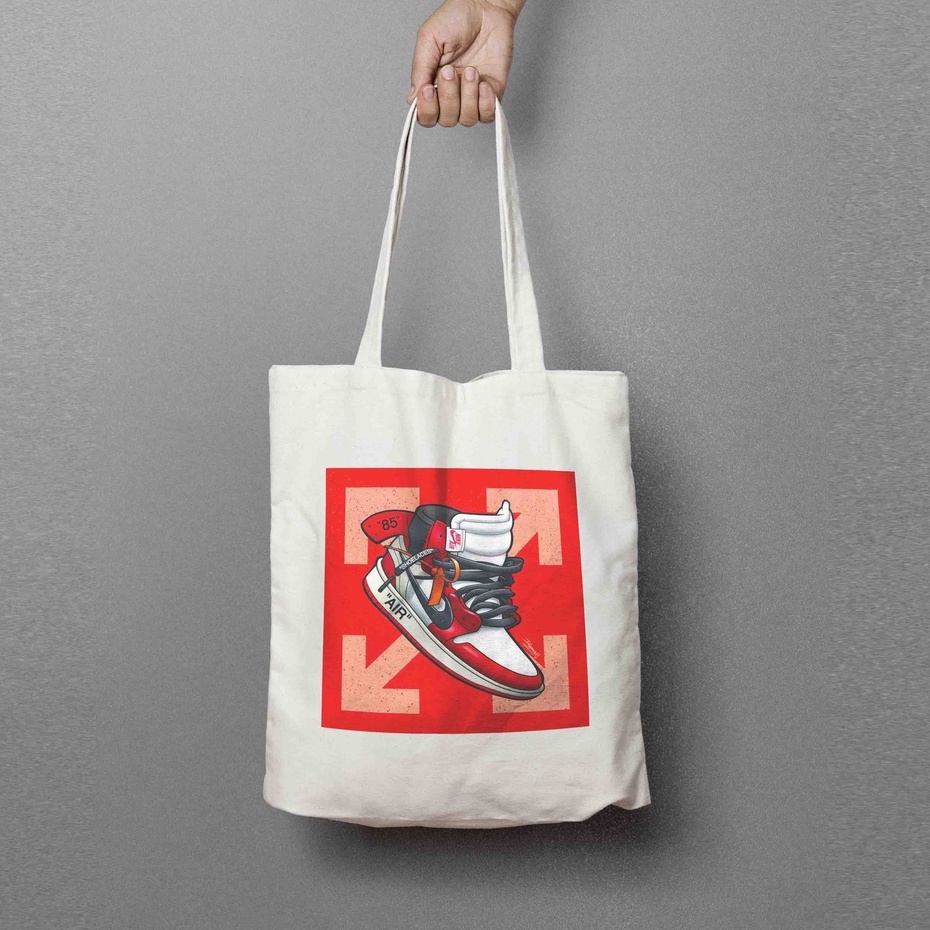 Tas Pria Wanita Totebag Tote Bag Nike OffWhite | Blacu Premium Good Quality Big Size Custom Logo or 