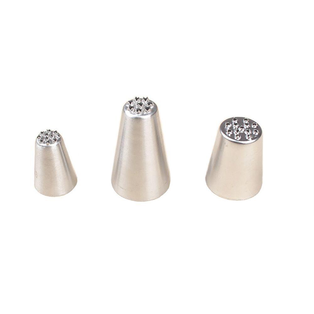 Solighter 3 Pcs Rumput Icing Nozel DIY Aksesoris Dapur Pastry Tips Stainless Steel Cupcake Rusia Nozzle