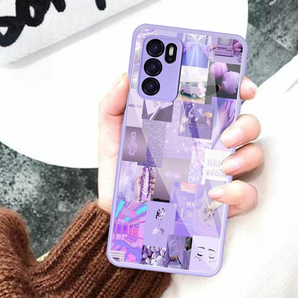Model Baru.. Soft Case Kaca Macaron Lilac [L8] For Oppo Reno 6 4G A5s A16 A15 Reno 5F Reno 5 A54  Ca