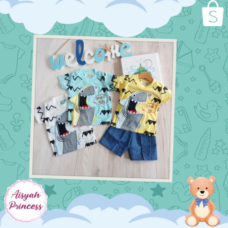 Setelan Baju Anak Denim Mi Amore Shark Boy
