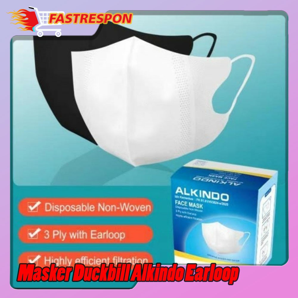 Masker Duckbill Alkindo Earloop Isi 50 PCS Putih 1 Box Kekinian Murah Masker Wajah Kain - Hitam