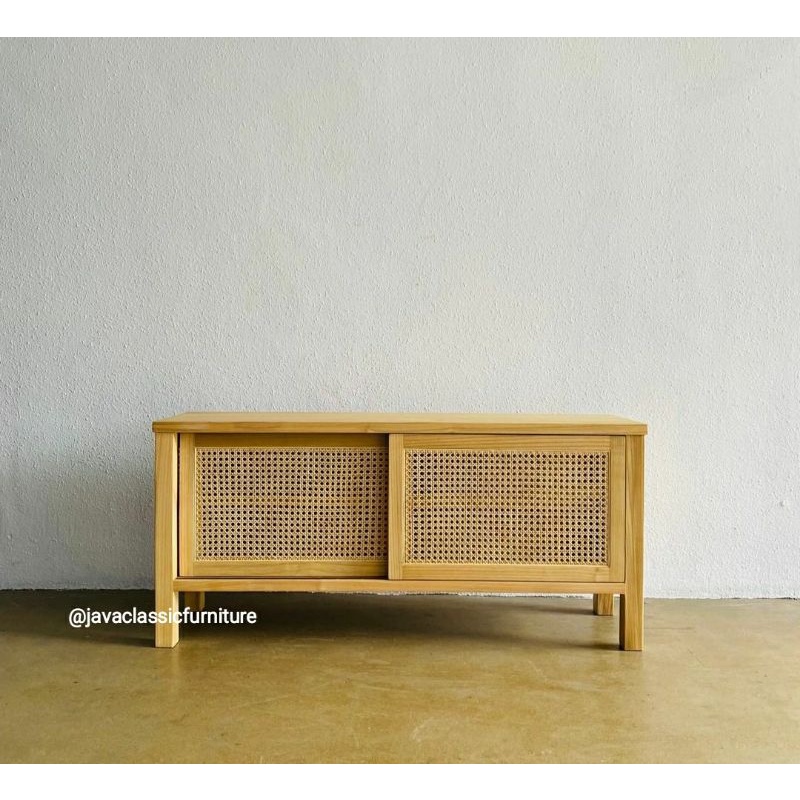 BUFET SCANDINAVIA RETRO MINIMALIS ROTAN VINTAGE CABINET TV DRAWER MURAH PAJANGAN KAYU JATI TPK BERKU