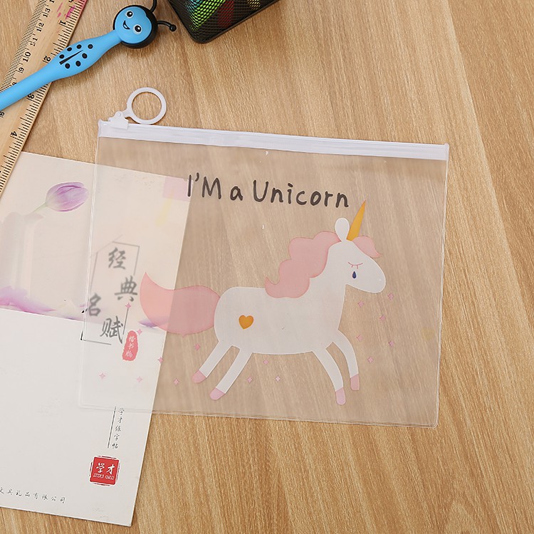 KOTAK PENSIL TRANSPARAN MOTIF UNICORN LUCU UNIK / KOTAK PULPEN / TEMPAT ALAT TULIS FS PP104-3