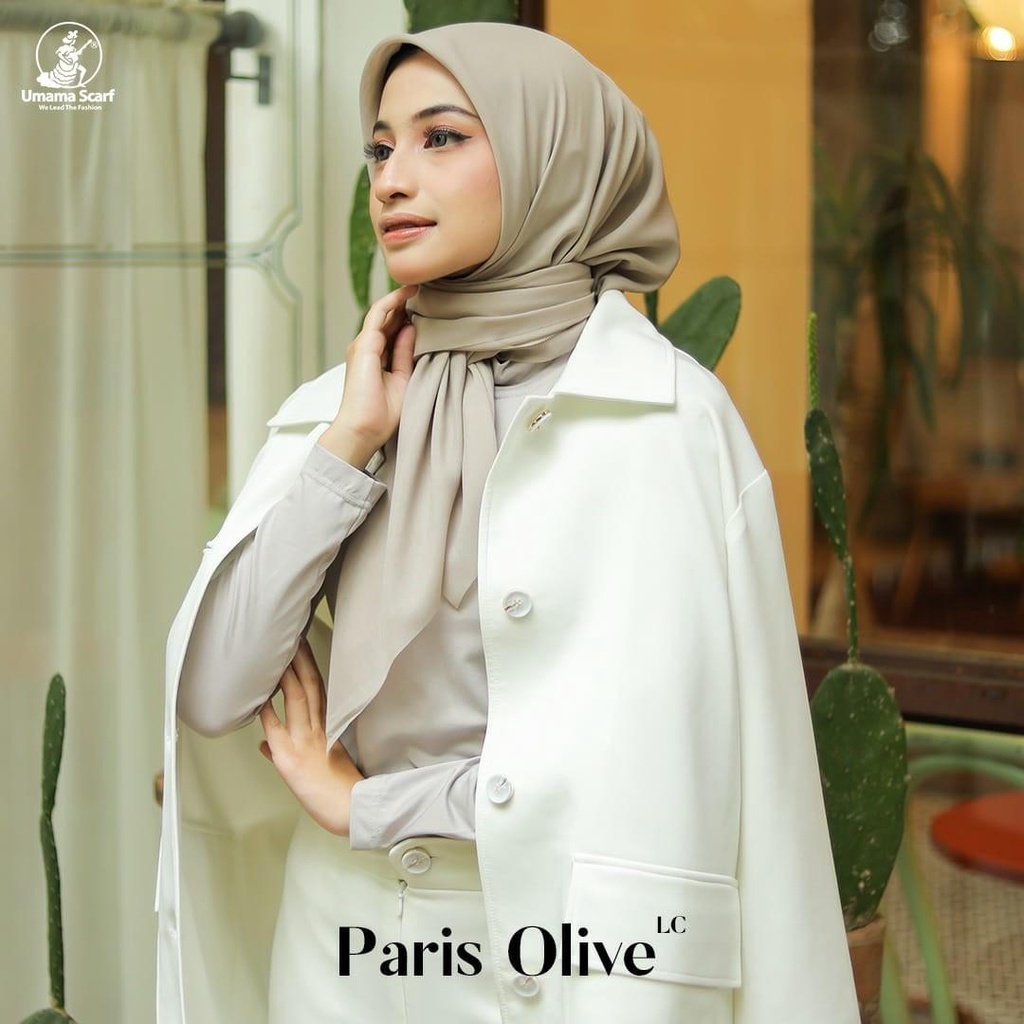 Hijab PARIS OLIVE SYAR'I LC UMAMA ORIGINAL | Kerudung SegiEmpat JUMBO POLOS Ukuran 130x130 CM