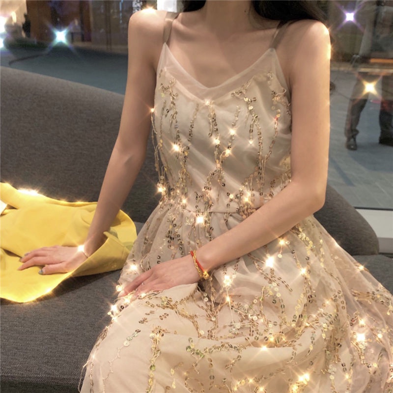Merah bersih dengan yang sama bocor kembali suspender dress perempuan 2022 musim panas temperamen ba