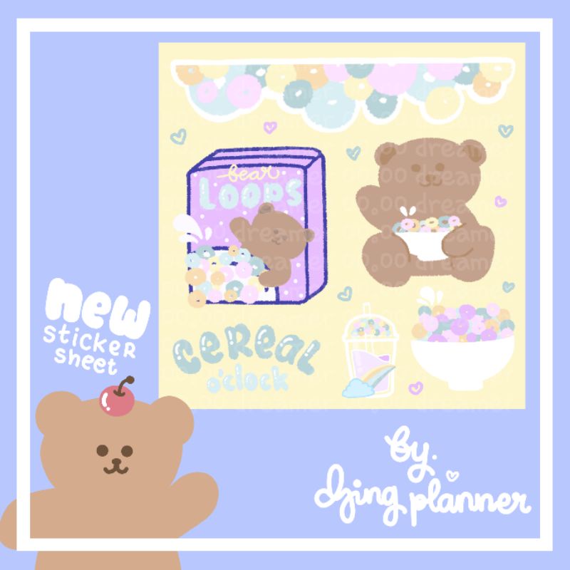 

Cereal Bear | Sticker Journal Diary Planner Sheet Kiss cut | by Djing.Planner